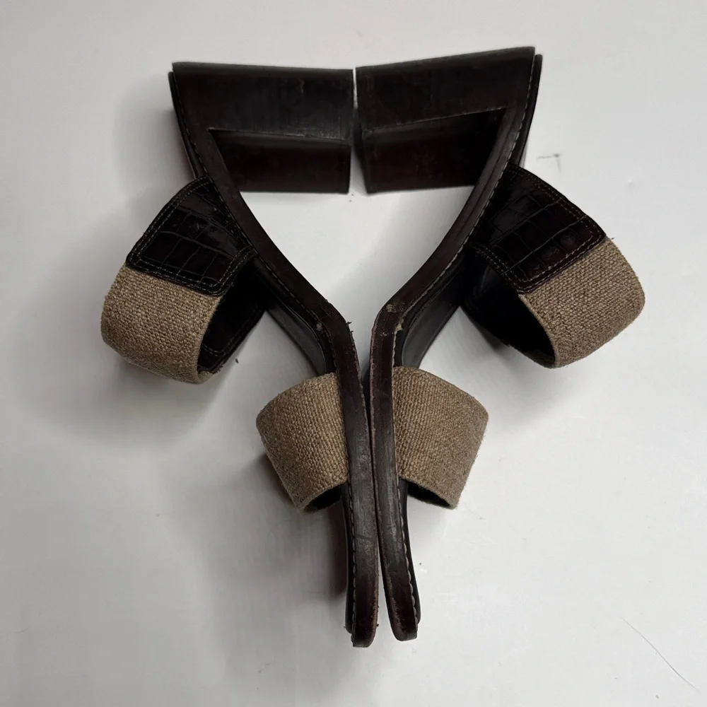 Donald J Pilner Two-Strap Wooden Block Heel Sandals S-455 Sz 7.5